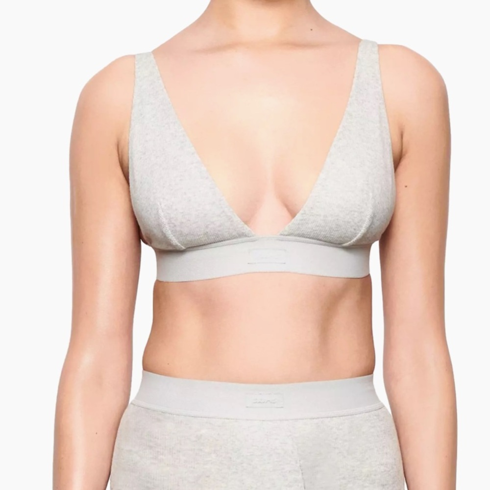 Skims Cotton Rib PLUNGE‎ BRALETTE Stone XXS New With Tags